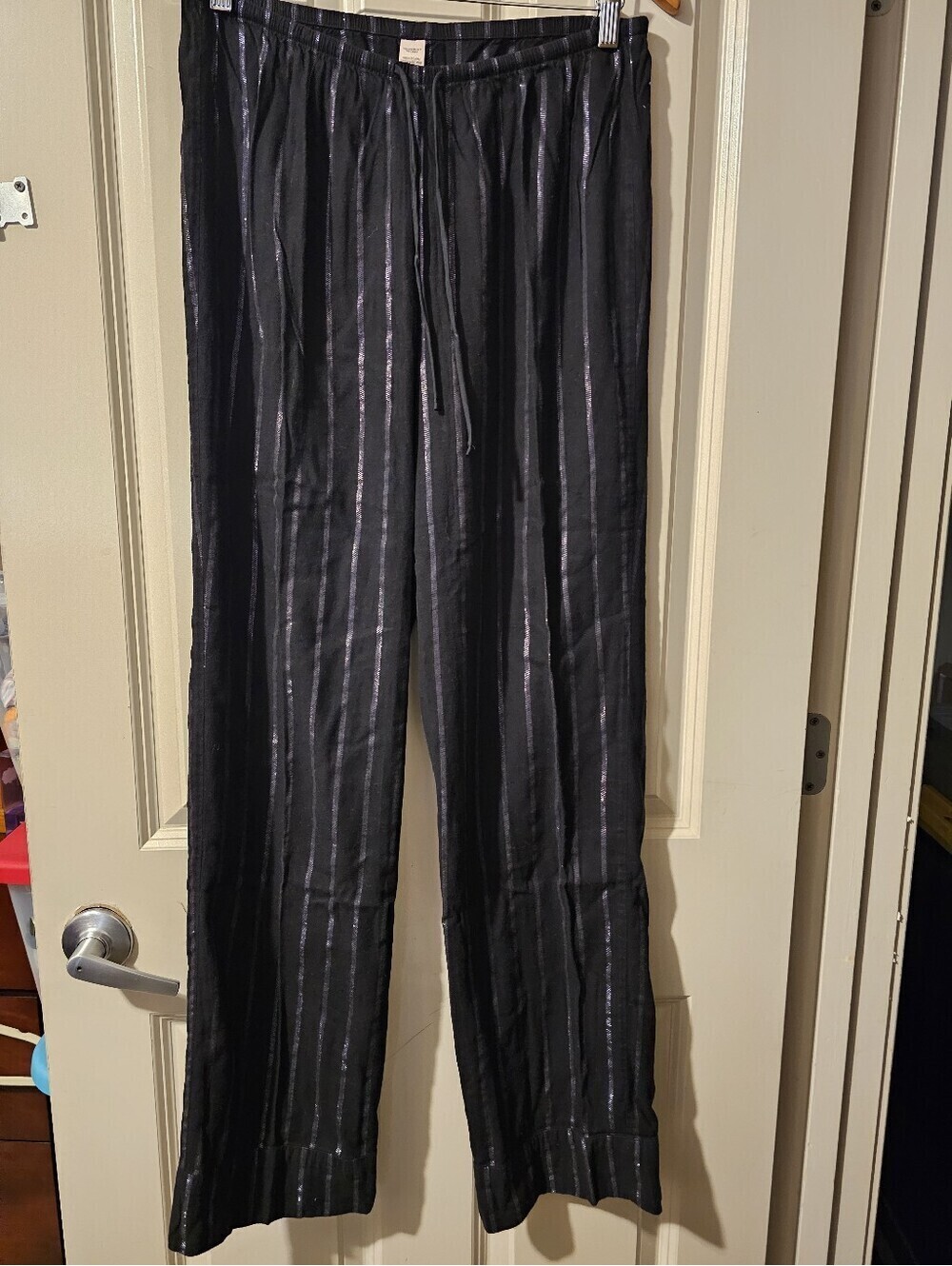 Victoria's Secret Black Pajama Button-Up Set with Silver Pinstripes S - Picture 6 of 11